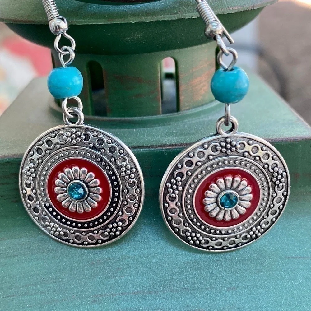 NEW Boutique Silver Drop Western Boho Style Earrings - Picture 1 of 12